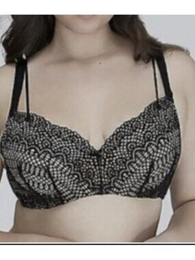 *New Cacique 42DD Sexy Support Balconette Underwire Bra Black Strappy NWT
